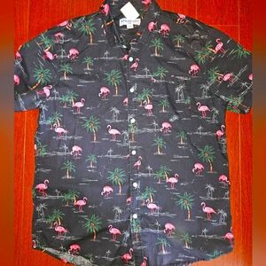 Black Flamingo Print Men's Shirt